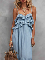 Women's Stripe Ruffled Art Casual Stylish Comfortable Cotton Linen Dress