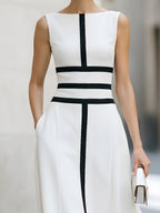 Color-blocked Striped Sleeveless Boat Neck Dress