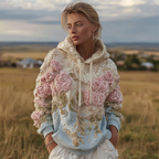 Bohemian Style Plant And Flower Embroidery Pattern Women's Hooded Sweatshirt