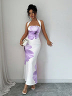 Elegant Halter-neck Floral-print Bodycon Dress