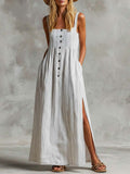 Women's Striped Art Casual Button Stylish Comfortable Cotton Linen Dress