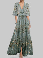 Elegant Mid Sleeve Maxi Dress