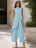 Asymmetric Layered Sleeveless Top & Wide-Leg Pants Set