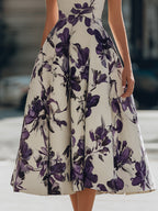 Sleeveless Floral Print A-Line Midi Dress