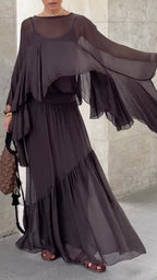 Sheer Ruffle Top & Pleated Maxi Skirt Co‐Ord Set