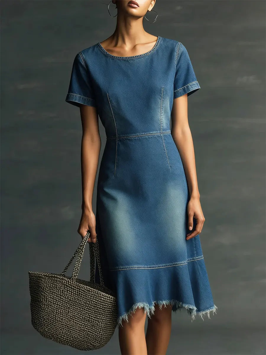 Women's Stylish Art Casual Washed Denim Short Dress