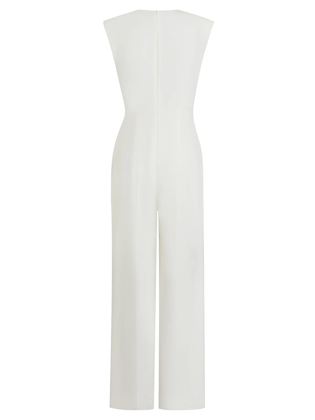 Women White Rhinestone V Neck Cap Sleeve Dressy Jumpsuit
