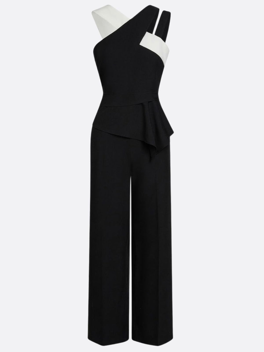 Women Black Cross Pocket Stitching Halter Sleeveless Dressy Jumpsuit