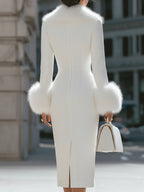Luxurious Faux Fur - Trimmed Midi Dress