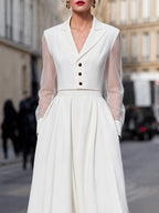 Elegant V-Neck Midi Dress & Structured Long Sleeve Jacket Set