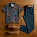 Men's Casual Green Printed Polo Shirt And Pants Two-Piece Set