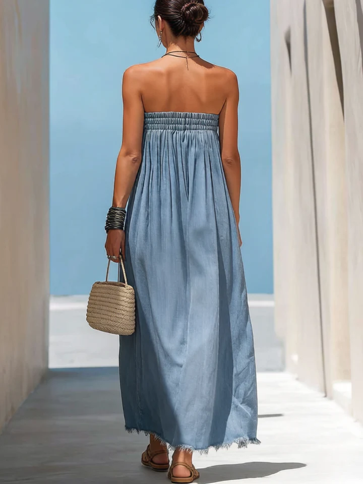 Casual Vacation Strapless Denim Dress
