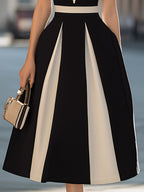 Contrast Panel V-Neck A-Line Midi Dress