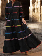 Women's Patchwork Colorful Woven Ribbon 100% Cotton Maxi Dress