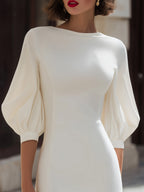 Minimalist Puff Sleeve Tailored Midi Dress