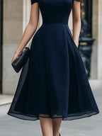 Off-Shoulder Illusion Mesh A-Line Midi Dress