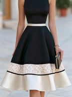 Sleeveless A-Line Contrast Lace Hem Midi Dress