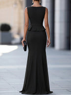 Belted Chiffon Skirt Front Slit Mermaid Maxi Dress
