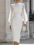 Fitted Long-Sleeve Dress With Pleated Chiffon Sleeves