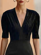 Elegant Black Fitted Midi Dress