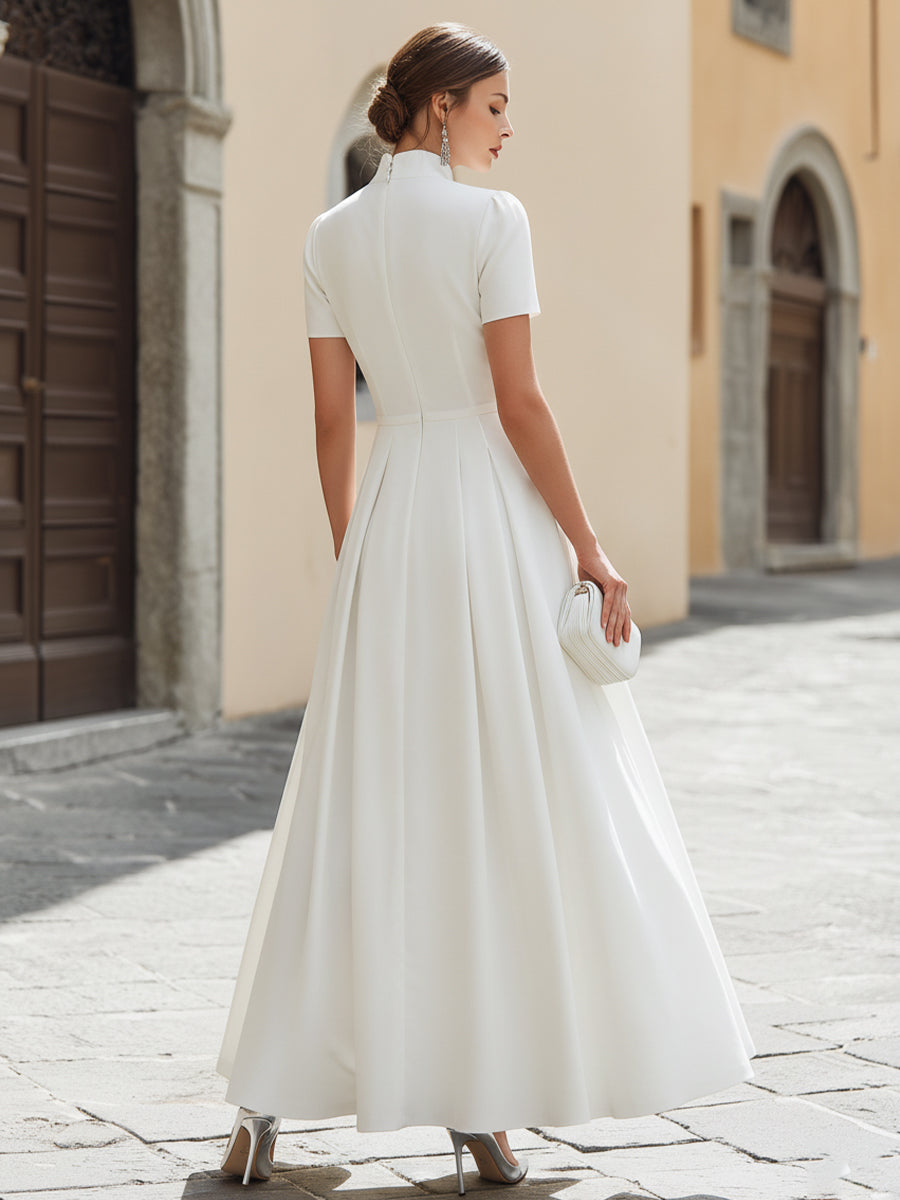 Pearl Button Mandarin Collar Maxi Dress