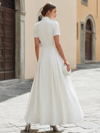 Pearl Button Mandarin Collar Maxi Dress