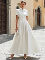 Pearl Button Mandarin Collar Maxi Dress