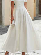 Pearl Button Mandarin Collar Maxi Dress
