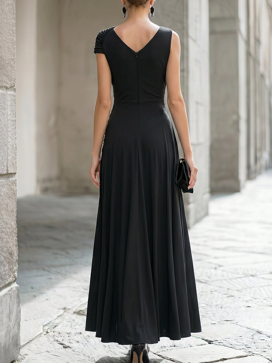 Elegant Draped Sleeveless Maxi Dress