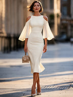 Cold-Shoulder Sheath Flowing Sleeves Dress