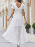 Chiffon Waist Tie Draped Neckline Maxi Dress