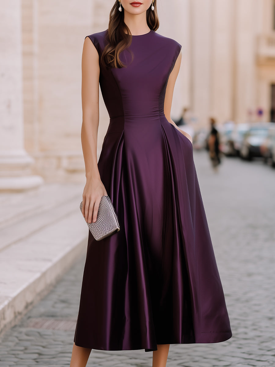 Cap-Sleeve Fitted A-Line Midi Dress