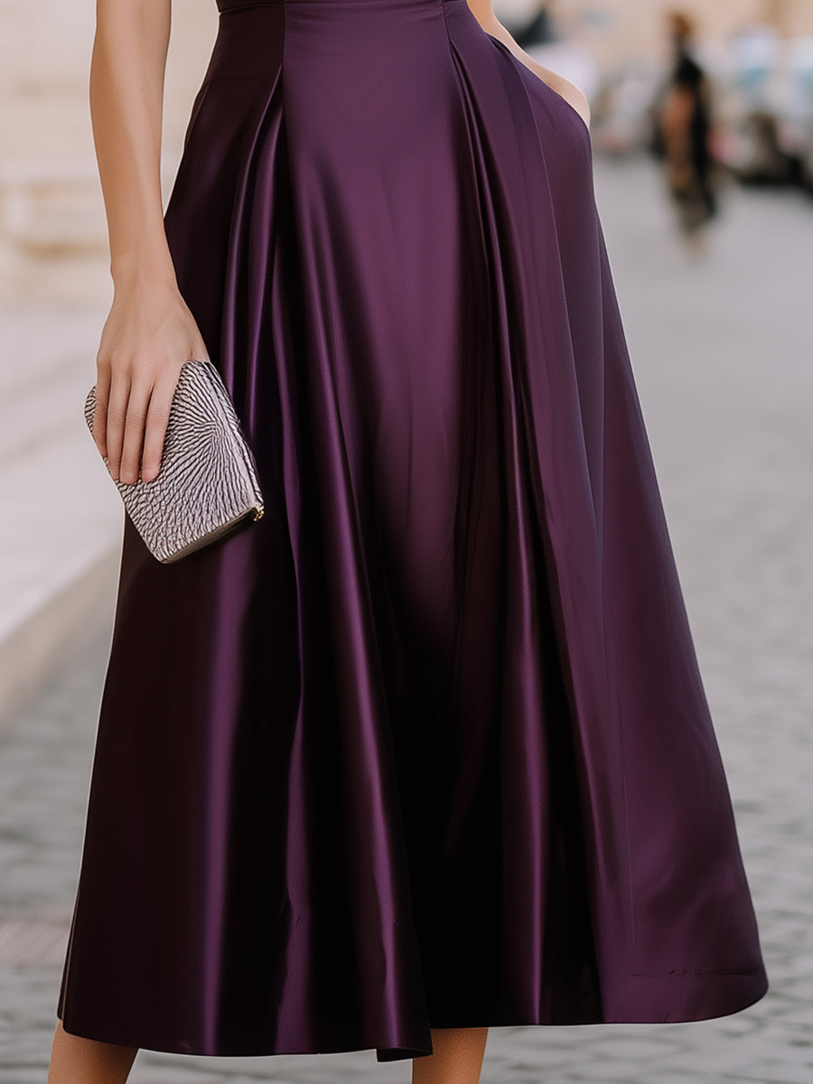 Cap-Sleeve Fitted A-Line Midi Dress