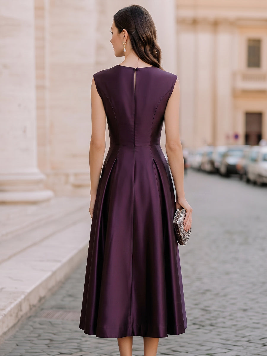 Cap-Sleeve Fitted A-Line Midi Dress