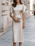 Cap-Sleeve Fitted Midi Dress