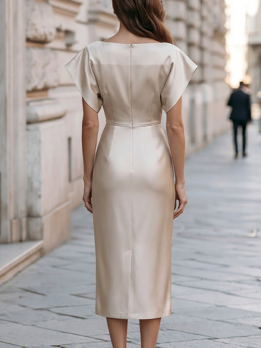 Cap-Sleeve Fitted Midi Dress