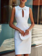 Chic Striped Keyhole Bow Midi Dress