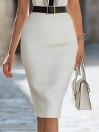 Collared Sheath Dress With Pinstriped Placket