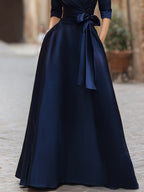 Lapel Collar Wrap Satin Maxi Dress With Side Tie