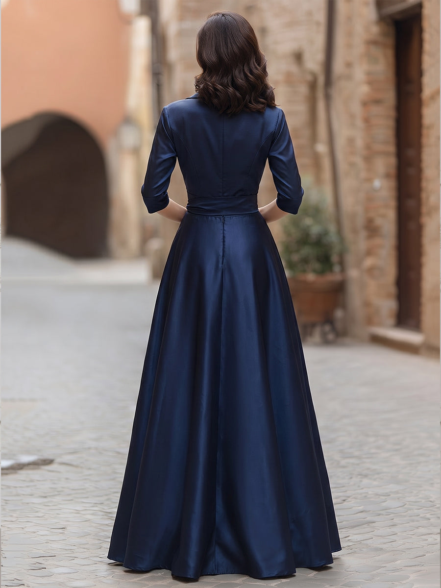 Lapel Collar Wrap Satin Maxi Dress With Side Tie