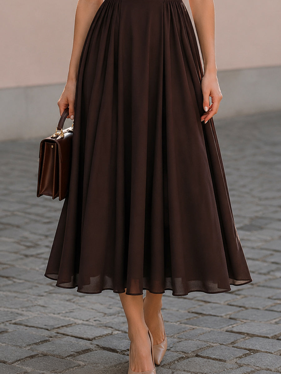 Mock Neck Short Sleeve Fit-and-Flare Midi Dress