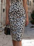 Print Cowl Neck Sleeveless Sheath Dress