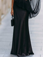 One-Shoulder Tulle Overlay Satin Mermaid Gown