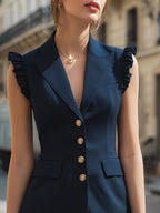 Ruffled Sleeveless Tailored Pleated Blazer Mini Dress