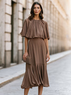 Elegant Chiffon Cape Sleeve Maxi Dress