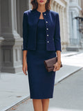 Pearl Button Cropped Jacket & Pencil Dress Tailored Set