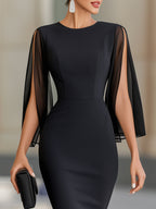Minimalist Sheer Cape Sleeve Midi Dress