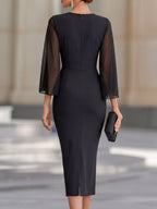 Minimalist Sheer Cape Sleeve Midi Dress