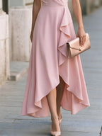 Sleeveless V-Neck Ruffle High-Low Maxi Dress