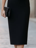 Elegant Sheer Sleeve Ruffle Cuff Sheath Midi Dress